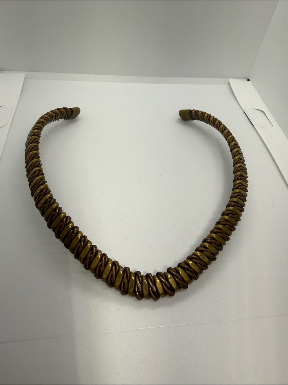 Vintage Heavy Brass Copper Tone Coil Collar Statement Necklace